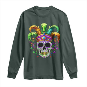 Mardi Gras Beads Sugar Skull Fat Tuesday New Orleans Long Sleeve Shirt TS09 Dark Forest Green Print Your Wear