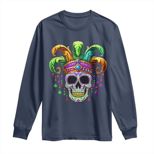 Mardi Gras Beads Sugar Skull Fat Tuesday New Orleans Long Sleeve Shirt TS09 Navy Print Your Wear