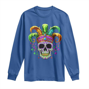 Mardi Gras Beads Sugar Skull Fat Tuesday New Orleans Long Sleeve Shirt TS09 Royal Blue Print Your Wear