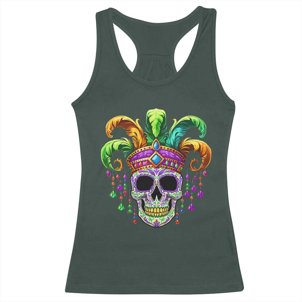 Mardi Gras Beads Sugar Skull Fat Tuesday New Orleans Racerback Tank Top TS09 Dark Forest Green Print Your Wear