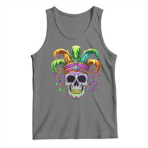 Mardi Gras Beads Sugar Skull Fat Tuesday New Orleans Tank Top TS09 Black Heather Print Your Wear