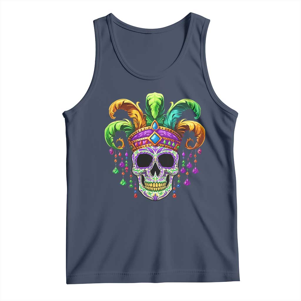 Mardi Gras Beads Sugar Skull Fat Tuesday New Orleans Tank Top TS09 Navy Print Your Wear