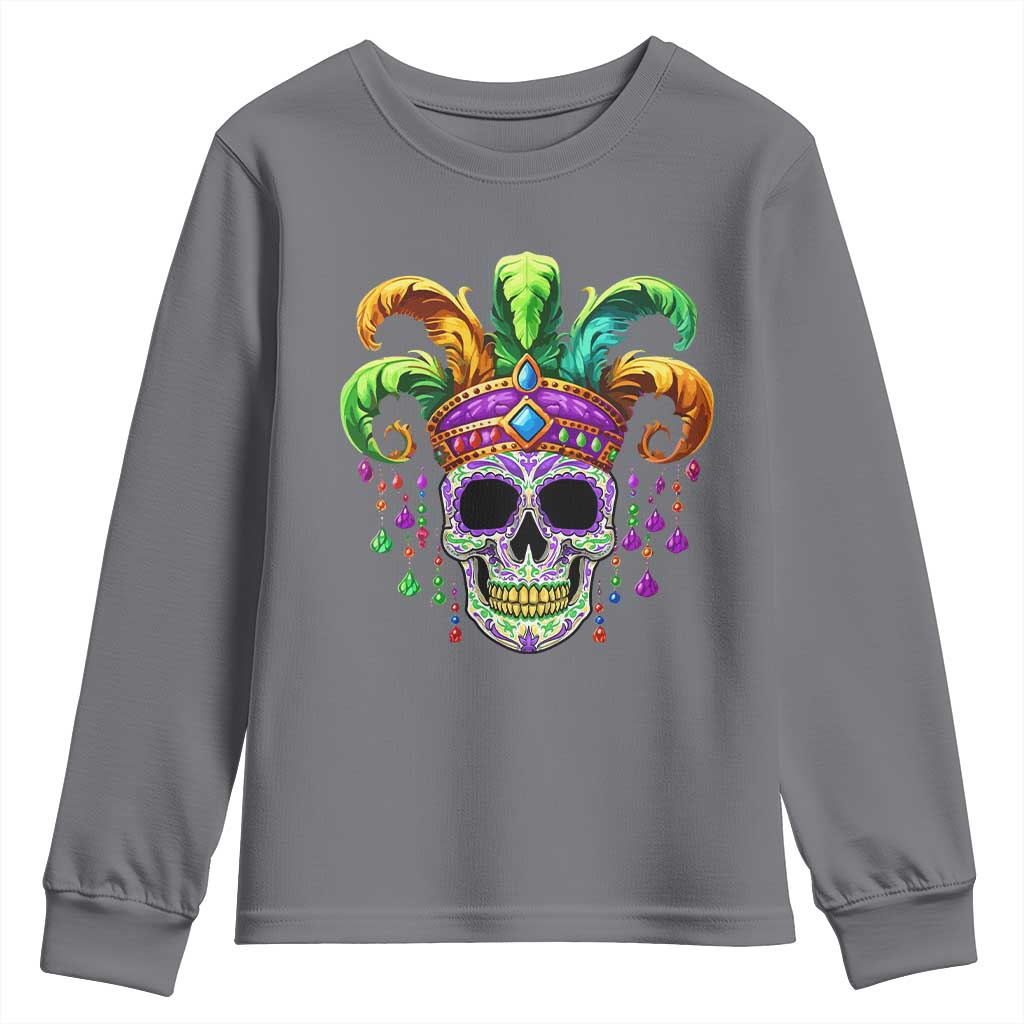 Mardi Gras Beads Sugar Skull Fat Tuesday New Orleans Youth Sweatshirt TS09 Charcoal Print Your Wear