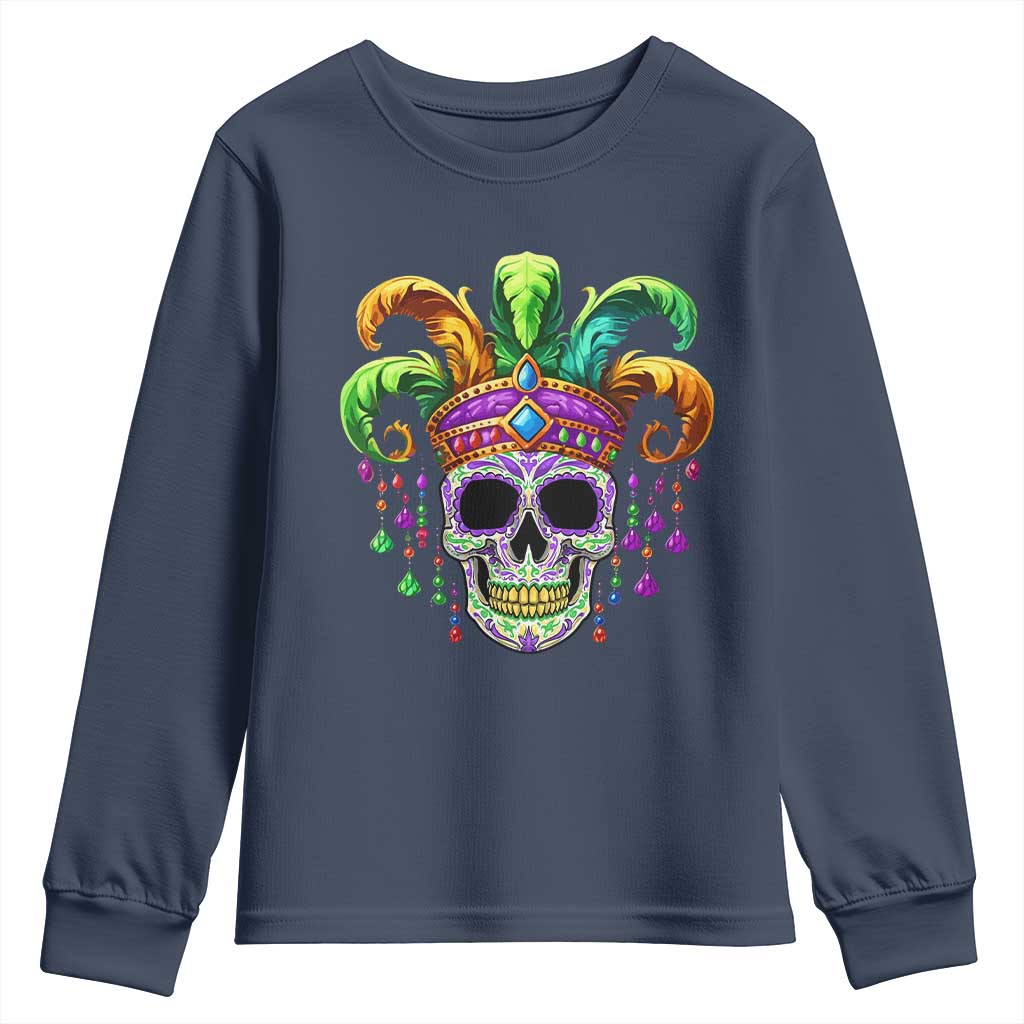 Mardi Gras Beads Sugar Skull Fat Tuesday New Orleans Youth Sweatshirt TS09 Navy Print Your Wear