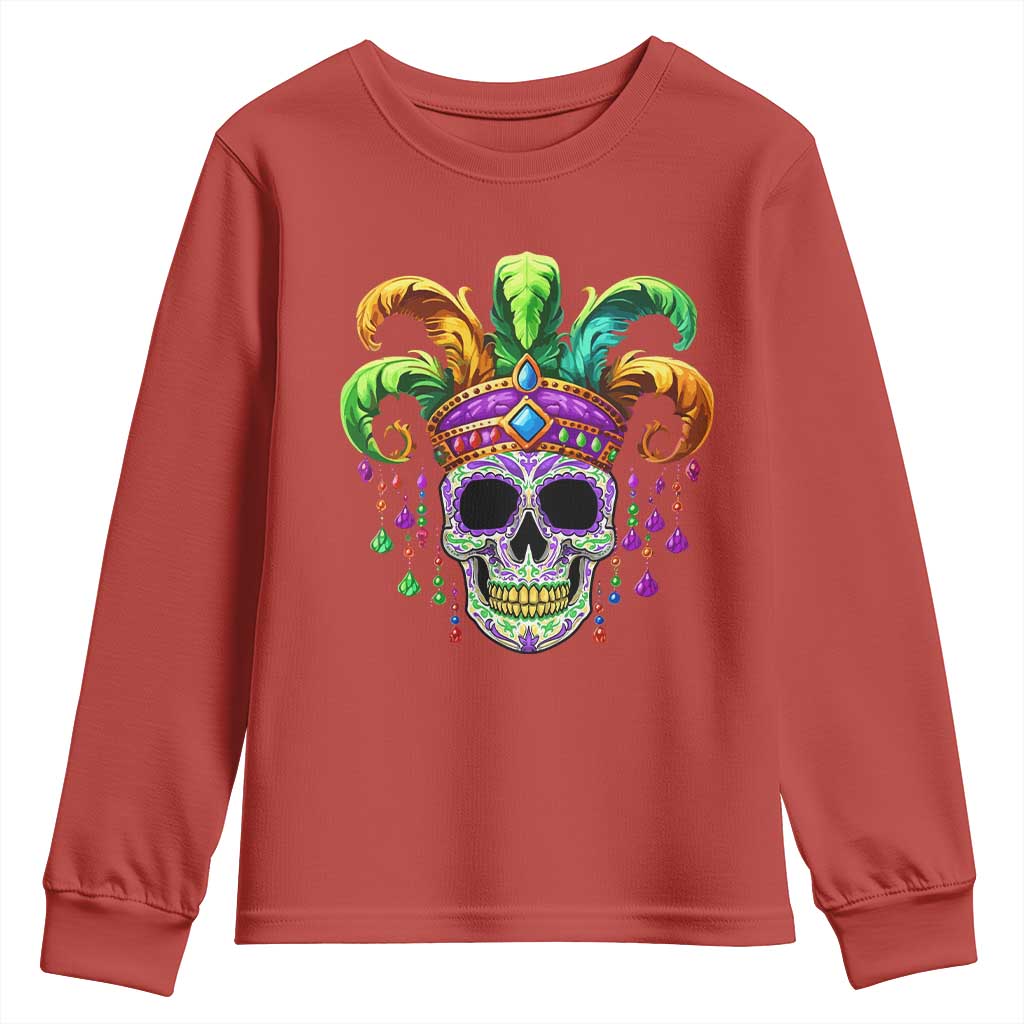 Mardi Gras Beads Sugar Skull Fat Tuesday New Orleans Youth Sweatshirt TS09 Red Print Your Wear
