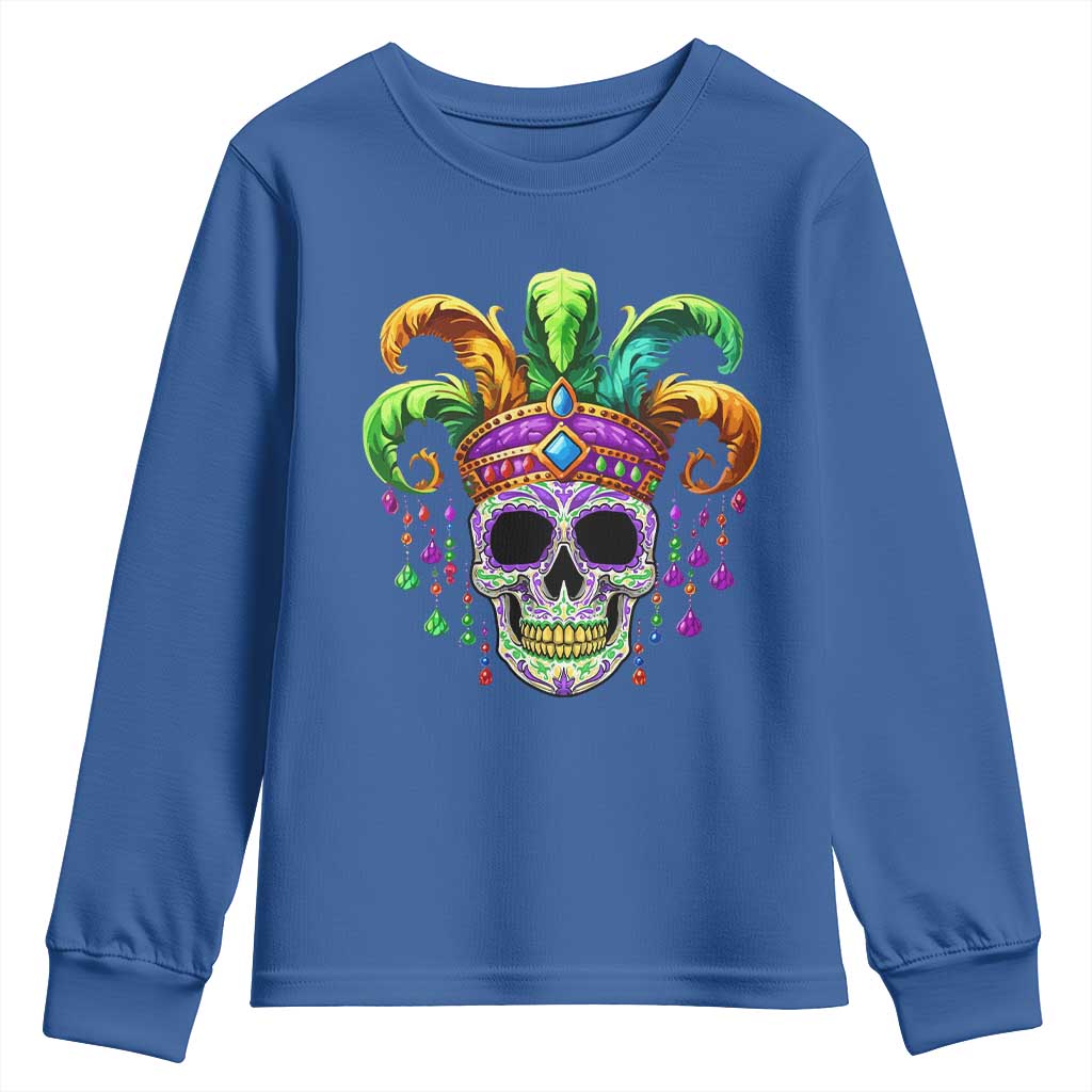 Mardi Gras Beads Sugar Skull Fat Tuesday New Orleans Youth Sweatshirt TS09 Royal Blue Print Your Wear