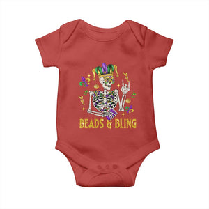 Mardi Gras Funny Skeleton Beads And Bling Baby Onesie TS09 Red Print Your Wear