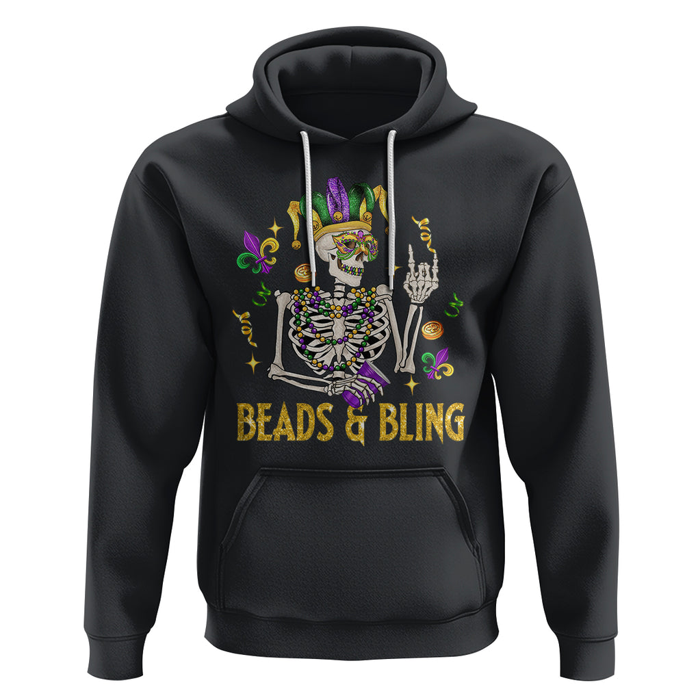 Mardi Gras Funny Skeleton Beads And Bling Hoodie TS09 Black Printyourwear