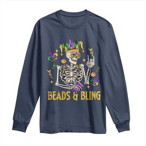 Mardi Gras Funny Skeleton Beads And Bling Long Sleeve Shirt TS09 Navy Print Your Wear
