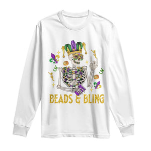 Mardi Gras Funny Skeleton Beads And Bling Long Sleeve Shirt TS09 White Print Your Wear