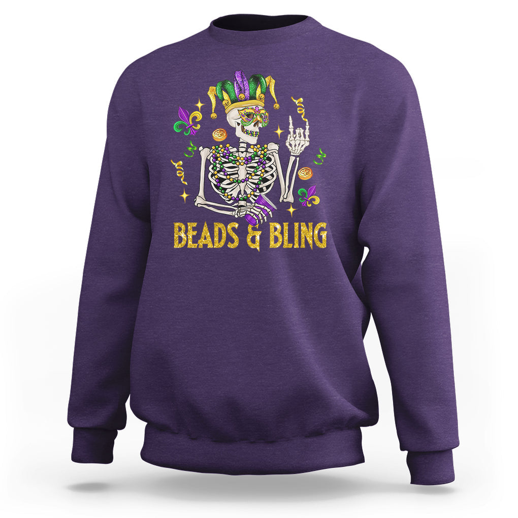 Mardi Gras Funny Skeleton Beads And Bling Sweatshirt TS09 Purple Printyourwear