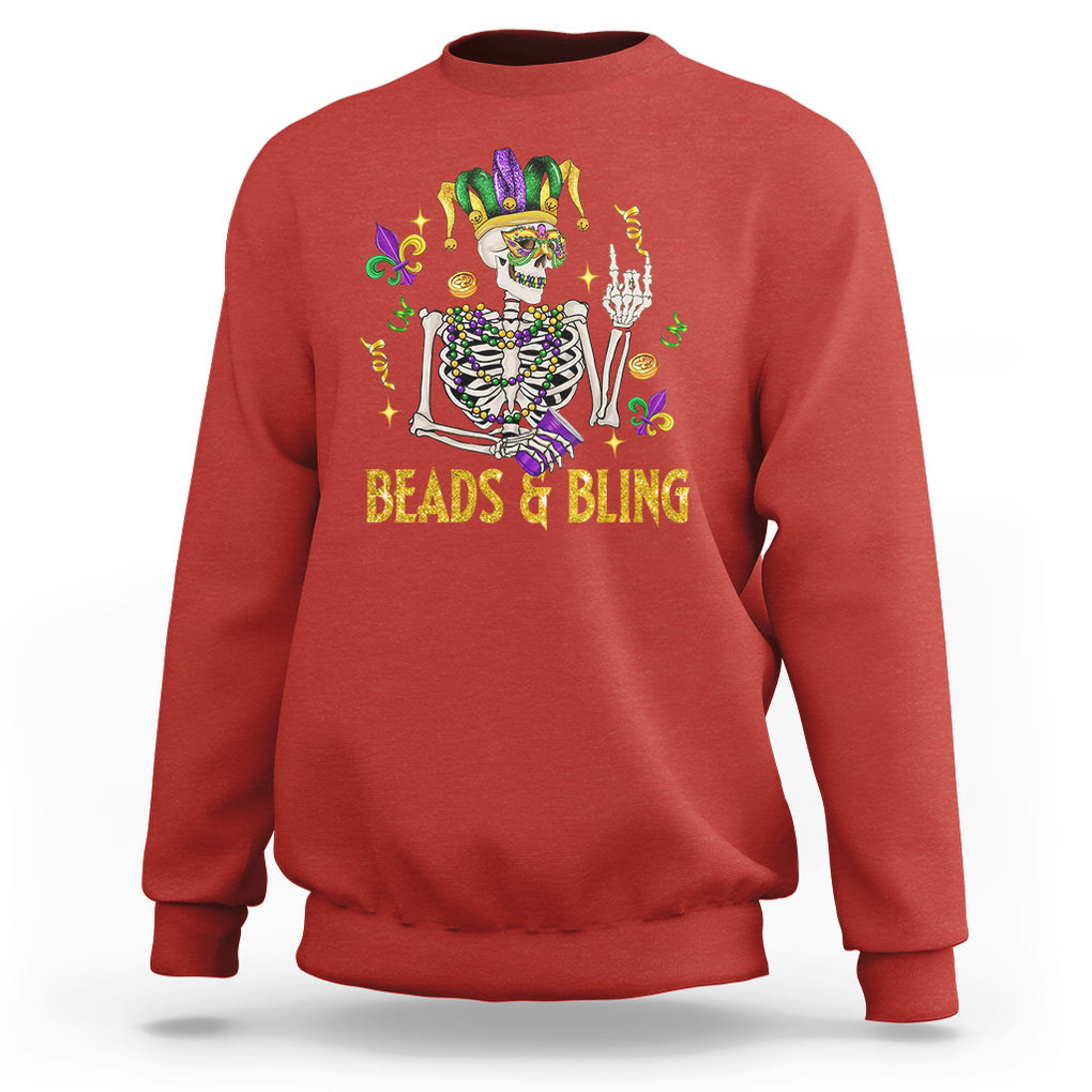 Mardi Gras Funny Skeleton Beads And Bling Sweatshirt TS09 Red Printyourwear