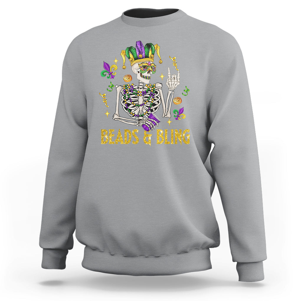 Mardi Gras Funny Skeleton Beads And Bling Sweatshirt TS09 Sport Gray Printyourwear
