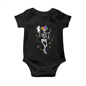 Mardi Gras Funny Jester Skeleton Dancing With Cat Baby Onesie TS09 Black Print Your Wear