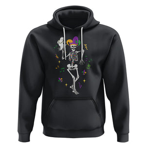 Mardi Gras Funny Jester Skeleton Dancing With Cat Hoodie TS09 Black Printyourwear