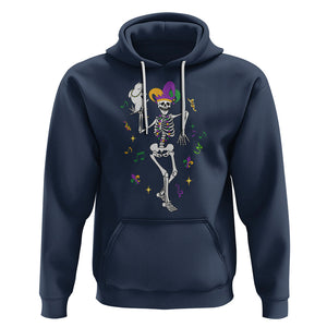 Mardi Gras Funny Jester Skeleton Dancing With Cat Hoodie TS09 Navy Printyourwear