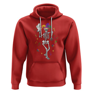 Mardi Gras Funny Jester Skeleton Dancing With Cat Hoodie TS09 Red Printyourwear