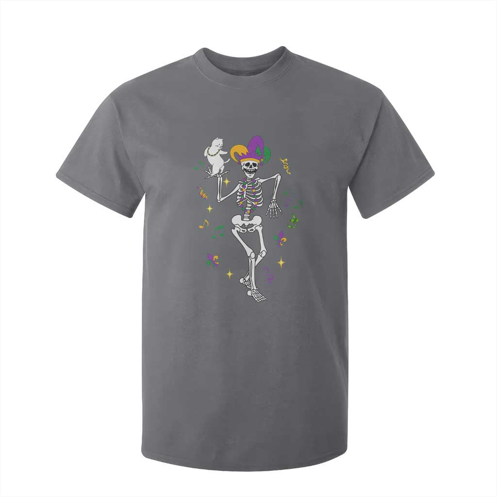Mardi Gras Funny Jester Skeleton Dancing With Cat T Shirt For Kid TS09 Charcoal Print Your Wear
