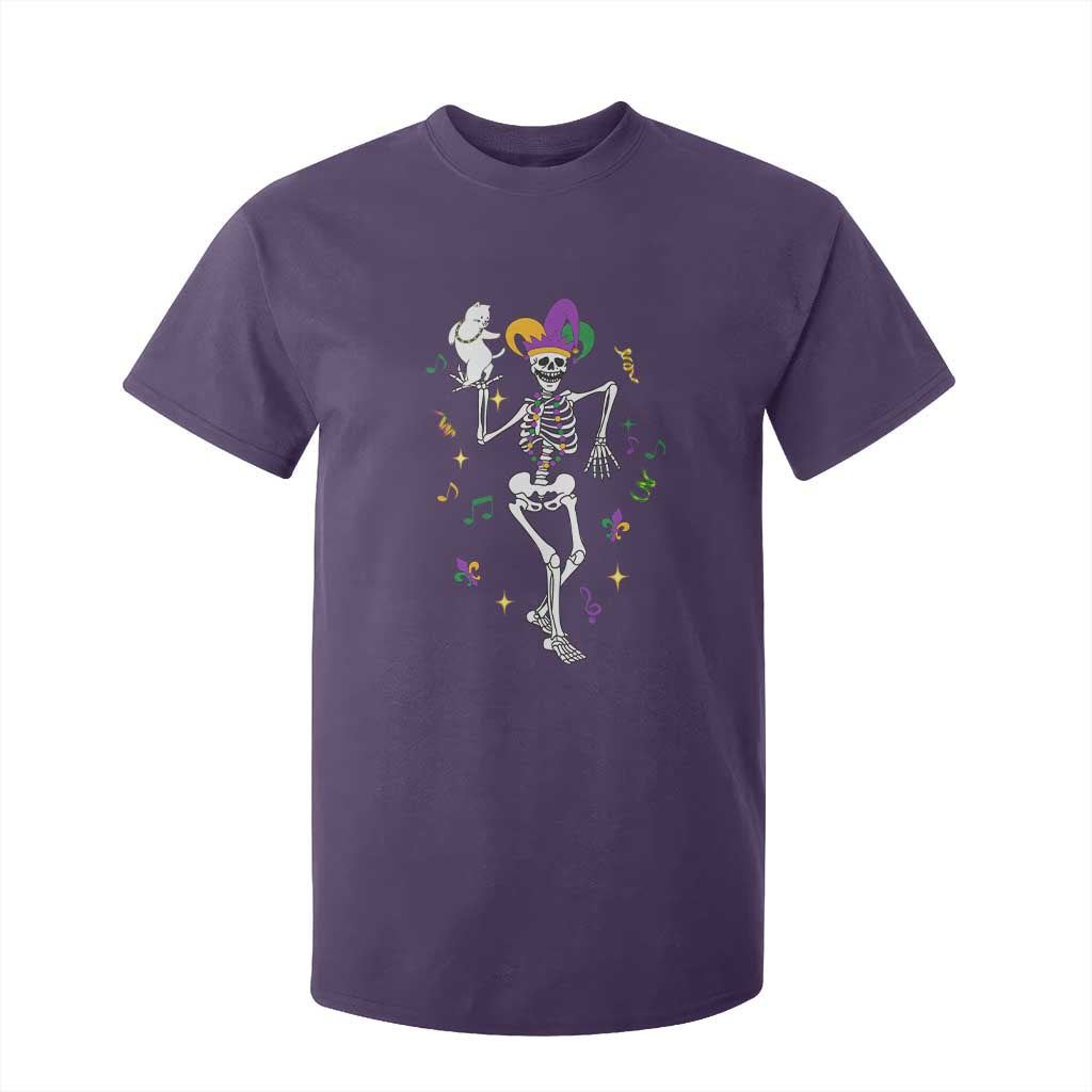 Mardi Gras Funny Jester Skeleton Dancing With Cat T Shirt For Kid TS09 Purple Print Your Wear