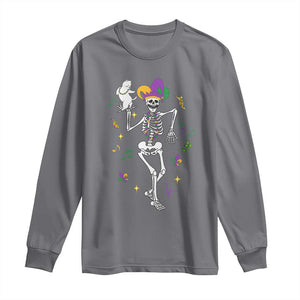 Mardi Gras Funny Jester Skeleton Dancing With Cat Long Sleeve Shirt TS09 Charcoal Print Your Wear