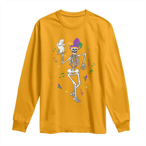 Mardi Gras Funny Jester Skeleton Dancing With Cat Long Sleeve Shirt TS09 Gold Print Your Wear