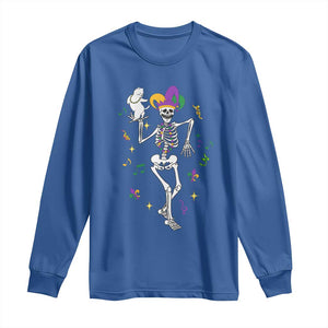 Mardi Gras Funny Jester Skeleton Dancing With Cat Long Sleeve Shirt TS09 Royal Blue Print Your Wear