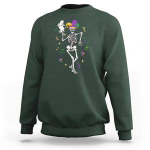 Mardi Gras Funny Jester Skeleton Dancing With Cat Sweatshirt TS09 Dark Forest Green Printyourwear