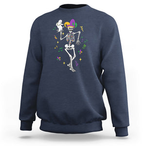 Mardi Gras Funny Jester Skeleton Dancing With Cat Sweatshirt TS09 Navy Printyourwear