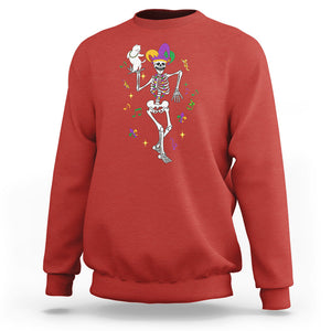 Mardi Gras Funny Jester Skeleton Dancing With Cat Sweatshirt TS09 Red Printyourwear