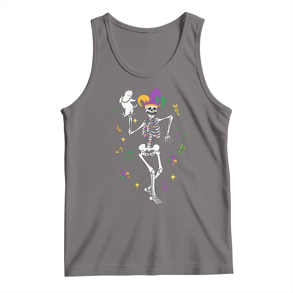 Mardi Gras Funny Jester Skeleton Dancing With Cat Tank Top TS09 Deep Heather Print Your Wear