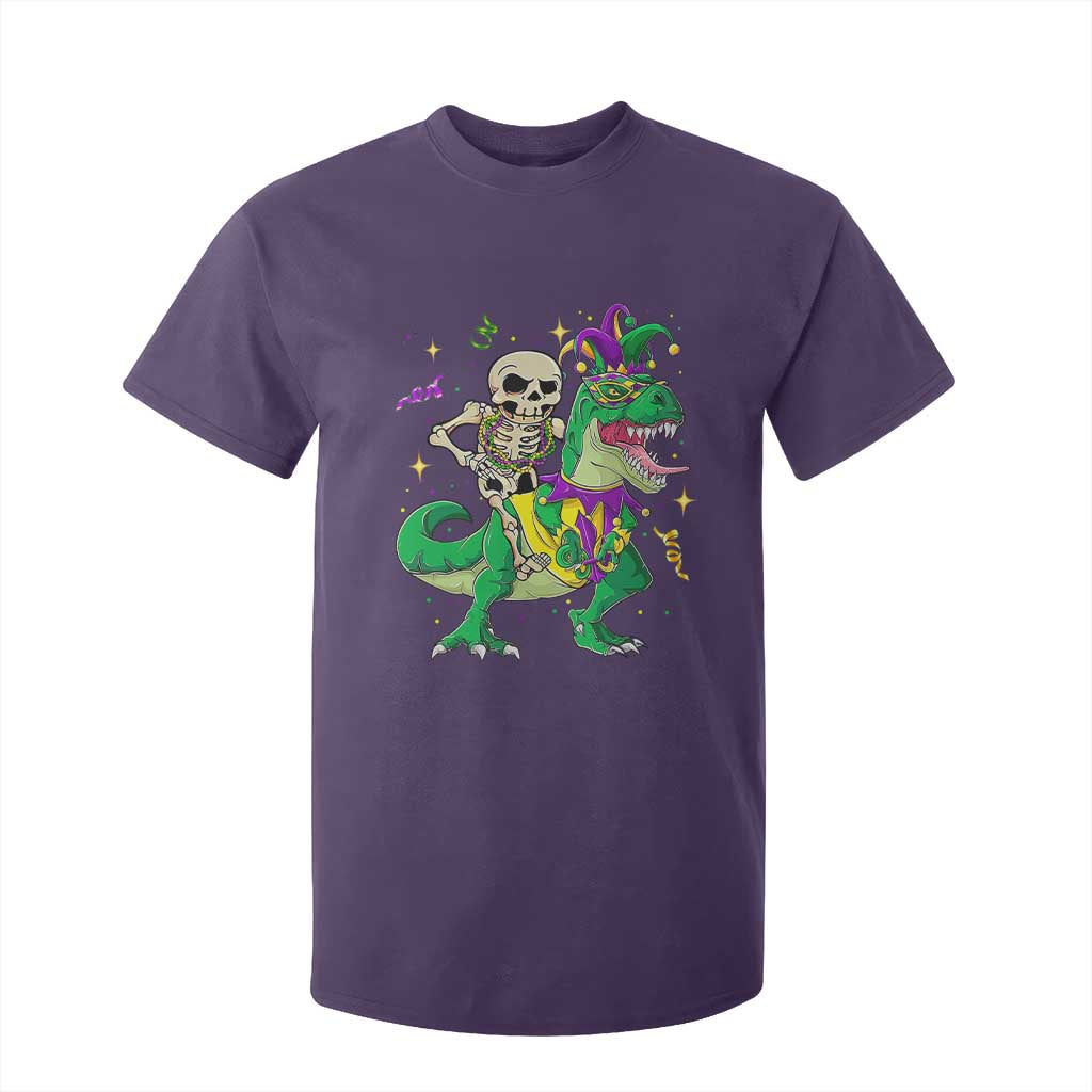 Mardi Gras Funny Skeleton On Dinosaur Jester Beads T Shirt For Kid TS09 Purple Print Your Wear