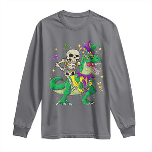 Mardi Gras Funny Skeleton On Dinosaur Jester Beads Long Sleeve Shirt TS09 Charcoal Print Your Wear