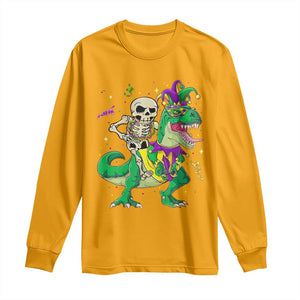 Mardi Gras Funny Skeleton On Dinosaur Jester Beads Long Sleeve Shirt TS09 Gold Print Your Wear