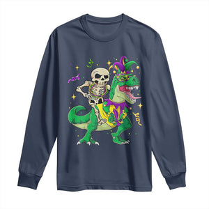 Mardi Gras Funny Skeleton On Dinosaur Jester Beads Long Sleeve Shirt TS09 Navy Print Your Wear