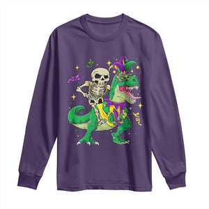 Mardi Gras Funny Skeleton On Dinosaur Jester Beads Long Sleeve Shirt TS09 Purple Print Your Wear