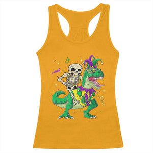 Mardi Gras Funny Skeleton On Dinosaur Jester Beads Racerback Tank Top TS09 Gold Print Your Wear
