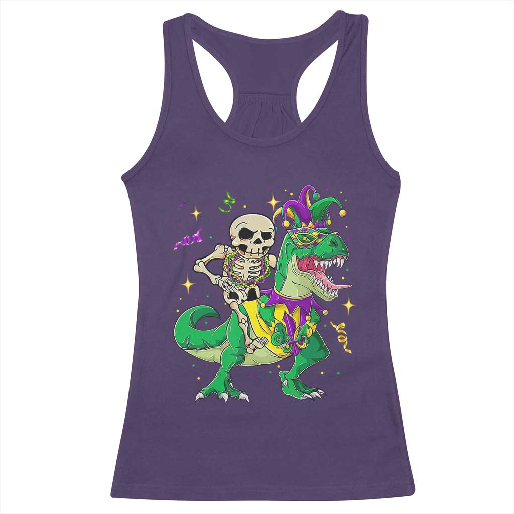 Mardi Gras Funny Skeleton On Dinosaur Jester Beads Racerback Tank Top TS09 Purple Print Your Wear