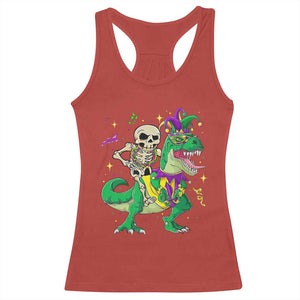 Mardi Gras Funny Skeleton On Dinosaur Jester Beads Racerback Tank Top TS09 Red Print Your Wear