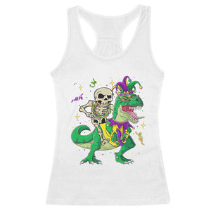 Mardi Gras Funny Skeleton On Dinosaur Jester Beads Racerback Tank Top TS09 White Print Your Wear