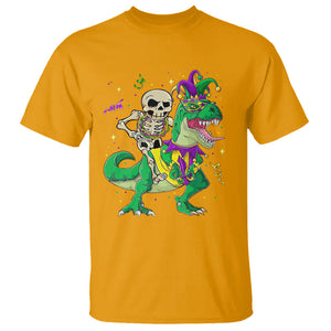 Mardi Gras Funny Skeleton On Dinosaur Jester Beads T Shirt TS09 Gold Printyourwear