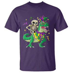 Mardi Gras Funny Skeleton On Dinosaur Jester Beads T Shirt TS09 Purple Printyourwear