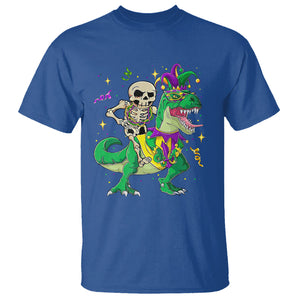 Mardi Gras Funny Skeleton On Dinosaur Jester Beads T Shirt TS09 Royal Blue Printyourwear