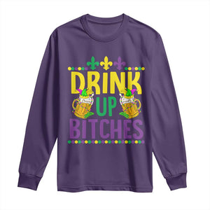 Mardi Gras Long Sleeve Shirt Drink Up Bitch Funny Drinking Team TS09 Purple Print Your Wear