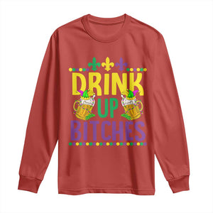 Mardi Gras Long Sleeve Shirt Drink Up Bitch Funny Drinking Team TS09 Red Print Your Wear