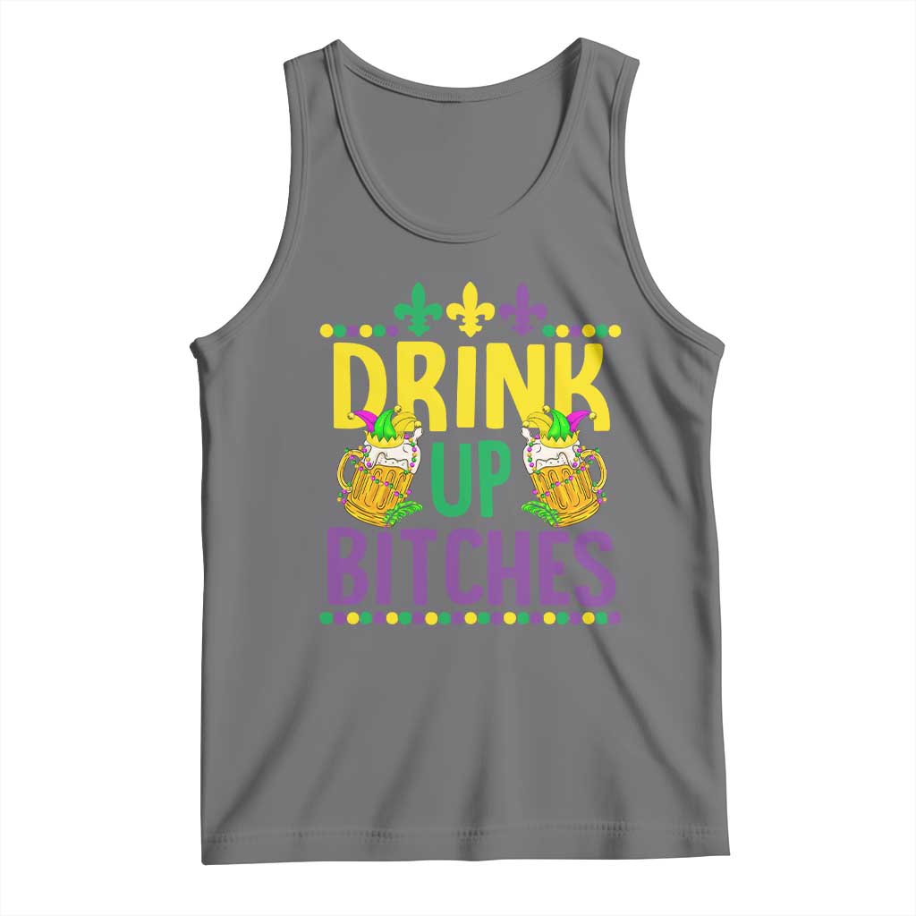 Mardi Gras Tank Top Drink Up Bitch Funny Drinking Team TS09 Black Heather Print Your Wear