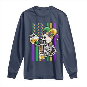 Mardi Gras Beer Lover American Flag Fat Tuesday Parade Long Sleeve Shirt TS09 Navy Print Your Wear