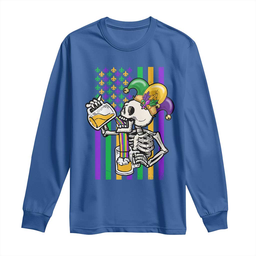 Mardi Gras Beer Lover American Flag Fat Tuesday Parade Long Sleeve Shirt TS09 Royal Blue Print Your Wear