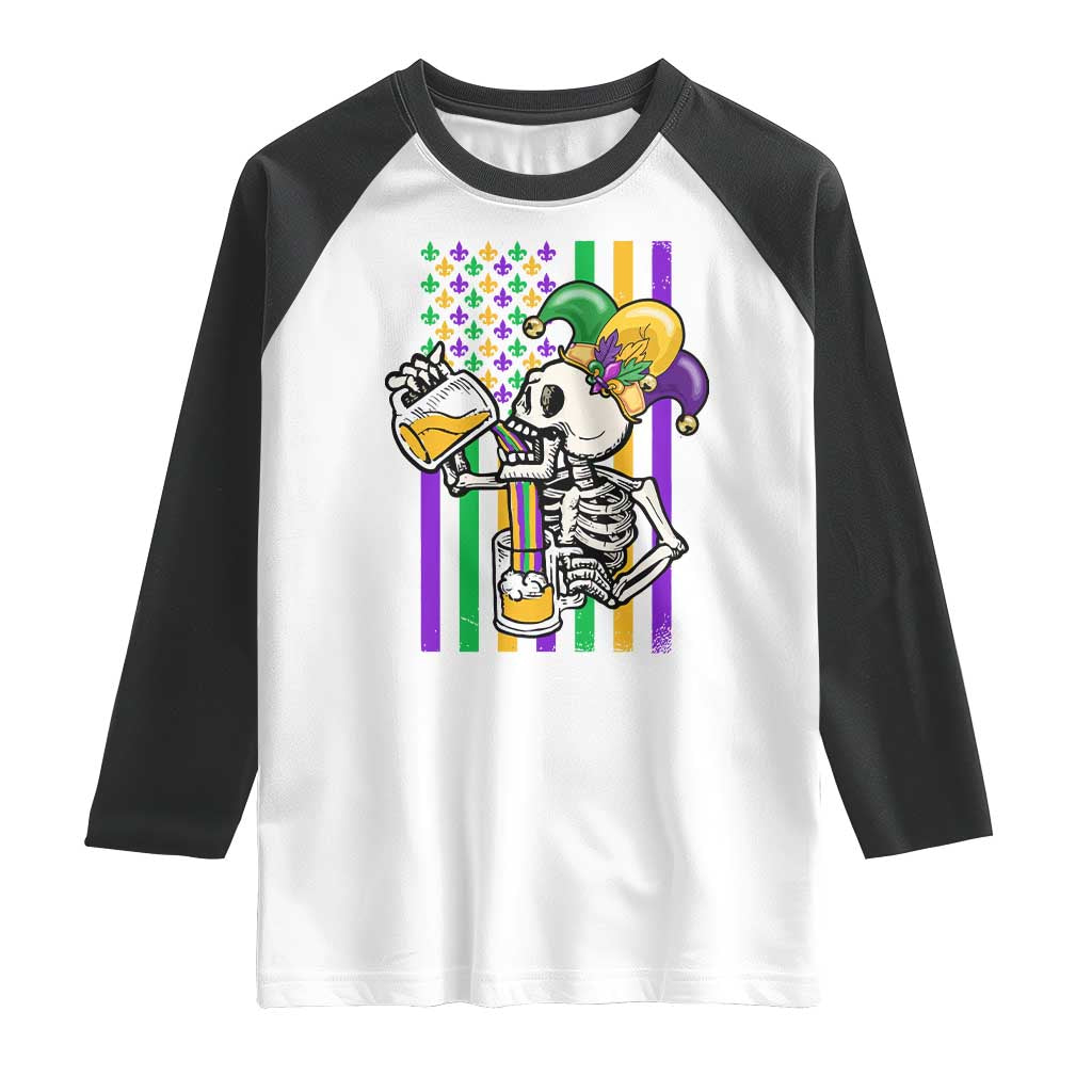 Mardi Gras Beer Lover American Flag Fat Tuesday Parade Raglan Shirt TS09 White Black Print Your Wear