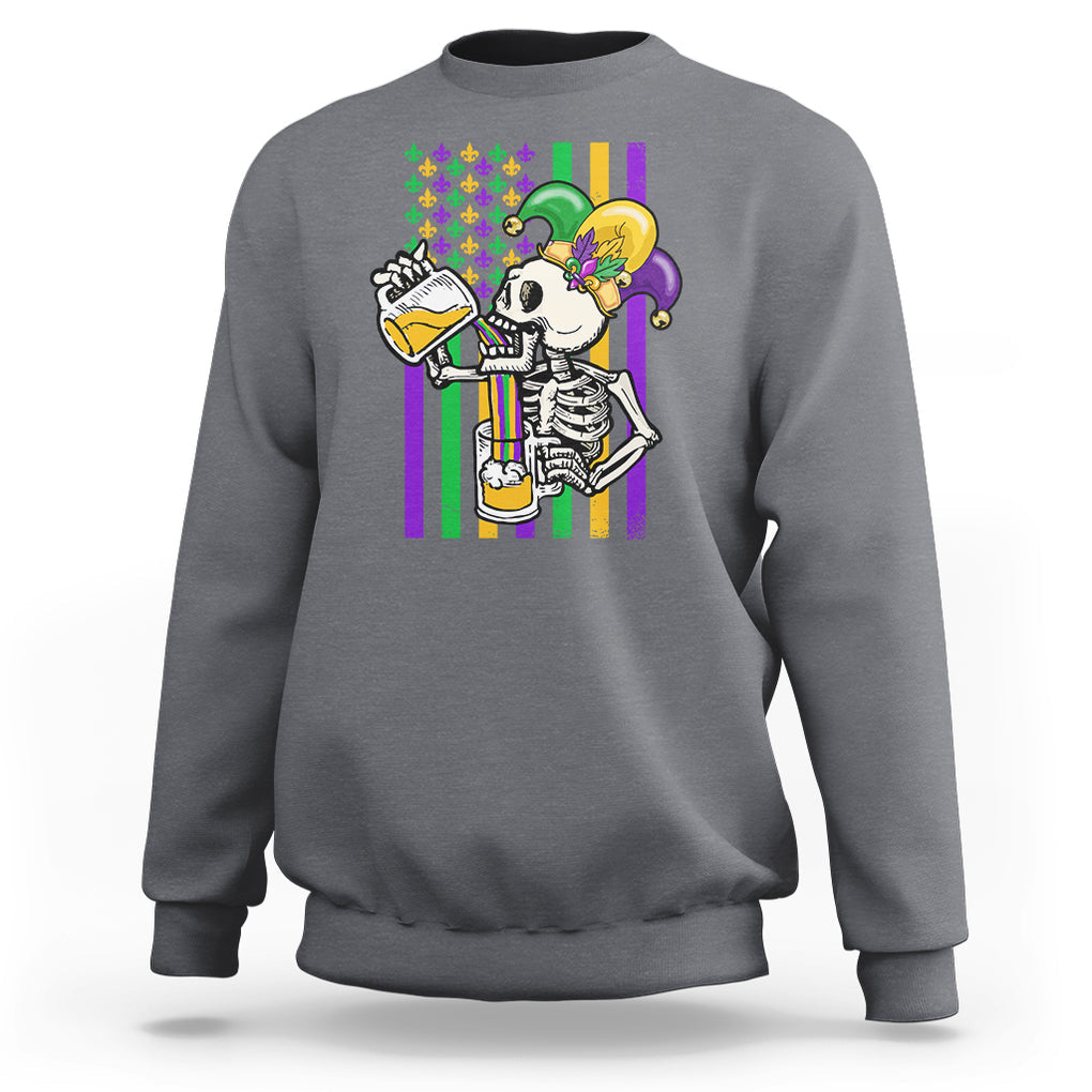 Mardi Gras Beer Lover American Flag Fat Tuesday Parade Sweatshirt TS09 Charcoal Printyourwear