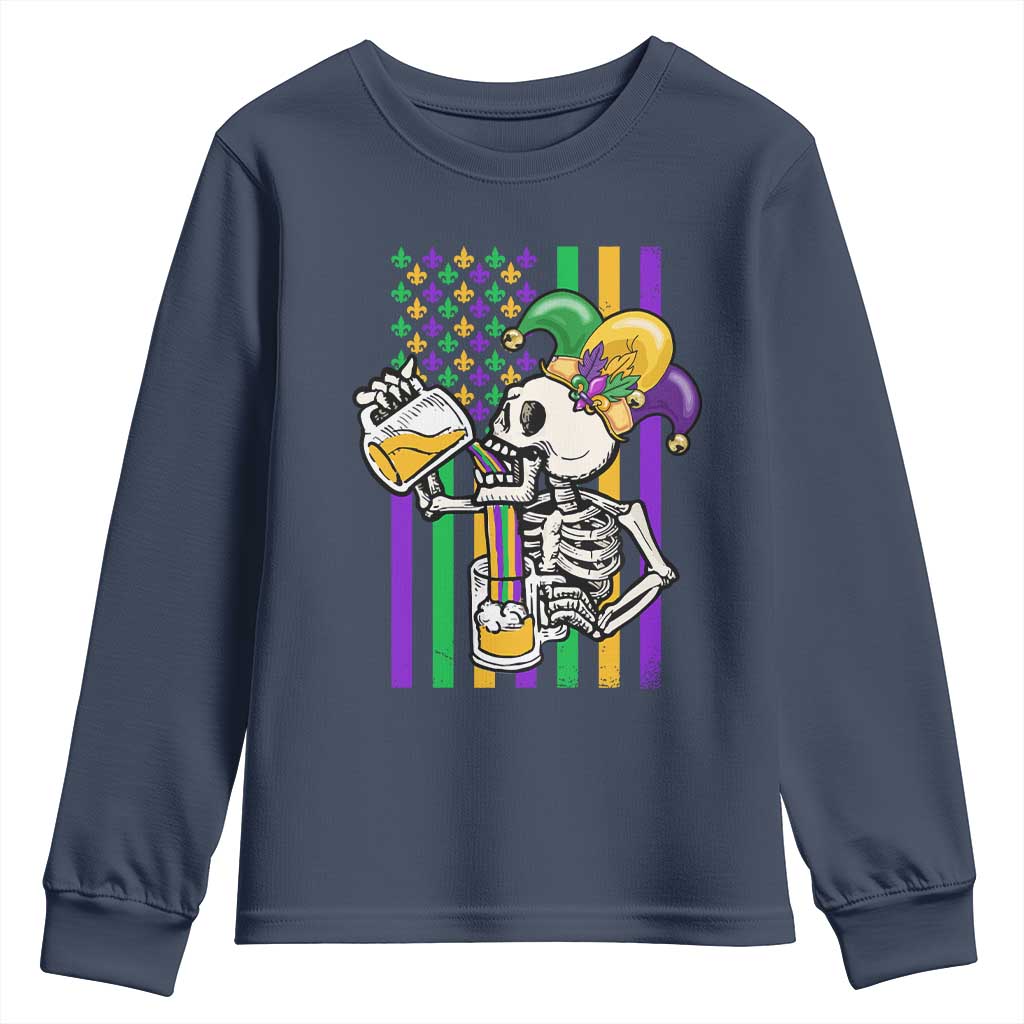 Mardi Gras Beer Lover American Flag Fat Tuesday Parade Youth Sweatshirt TS09 Navy Print Your Wear